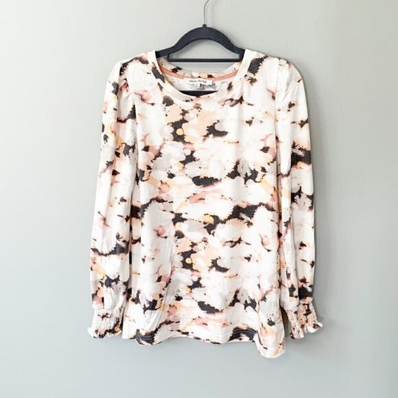 Rose + Olive cinched sleeves floral stretch soft long sleeve top - Small - Picture 1 of 8